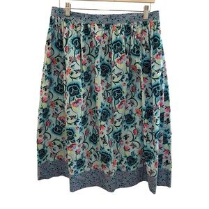 Blue Floral Bee & Butterfly Midi Skirt Size Large